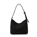 Minimalist black lychee texture leather hobo shoulder bag with adjustable strap for women - Black