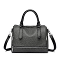 Chic black and grey woven texture tote bag with leather handles and silver hardware detailing - Black