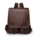 Deep brown vintage faux leather backpack with white stitching and front buckle pockets - Brown