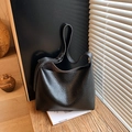 Large black lychee pattern shoulder bag with wide strap for minimalist commuting - Black