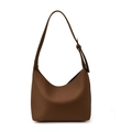 Brown hobo shoulder bag in premium lychee texture leather with adjustable strap - Brown