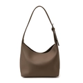 Brown litchi grain leather hobo shoulder bag with adjustable strap for women - Gray