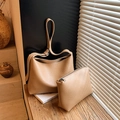 Khaki hobo shoulder bag with litchi grain texture and matching pouch for work commute - Khaki