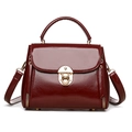 Retro deep red glossy handbag with gold lock and adjustable shoulder strap for women - Burgundy