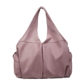 Bolso tote de nailon morado claro con asa ancha y prácticos bolsillos laterales - Morado