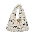 Elegante borsa beige pelosa con paillettes dorate e morbida trama di piume - Grande / Bianco Sporco