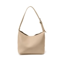 Minimalist beige hobo bag with lychee texture and adjustable silver buckle strap - Off White