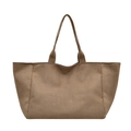 Grande borsa tote minimalista in finta pelle scamosciata kaki scuro con tracolle lunghe - Cachi
