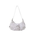 White crocodile pattern hobo bag with silver rivets and studs for chic motor style - White