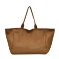 Grande borsa tote minimalista in pelle scamosciata marrone con manici lunghi - Marrone