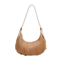 Minimalistische vertikal gefaltete Khaki-Halbmondtasche aus mattem Kunstleder für Damen - Khaki