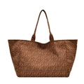 Grande borsa tote in tela con stampa leopardata marrone e spallacci resistenti - Stampa leopardata