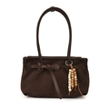 Borsa a tracolla in pelle scamosciata marrone con nappe in legno e fibbia decorativa - Senza Ciondolo / Marrone