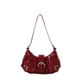 Retro red crocodile embossed faux leather shoulder bag with silver rivet details - Red