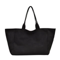 Minimalist black oversized tote bag with suede texture and premium reddish lining - Black