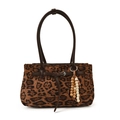 Borsa a tracolla leopardata in finta pelle scamosciata con ciondolo in perle di legno - Senza Ciondolo / Leopardo Marrone