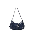 Dark blue crocodile pattern leather shoulder bag with silver buckle and studs - Blue