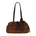 Retro brown suede tote bag for women with long shoulder straps and sleek rectangular shape - Brown
