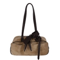 Brown suede tote bag featuring a minimalist rectangular design and leather tie detail - Khaki