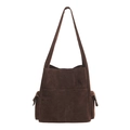 Bolso tote de ante sintético marrón oscuro con bolsillos frontales y bandolera - Marrón