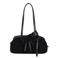 Matte black large capacity tote bag with long tassel detail and smooth leather handles - Black