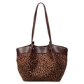 Vintage Damen-Tragetasche mit Leopardenmuster, Wildleder-Optik und braunen Ledergriffen - Kleines Leopardenmuster