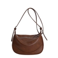 Dark brown minimalist hobo crossbody bag with leather texture and adjustable strap - No Pendant / Brown