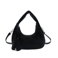 Schwarze Schultertasche mit Webstruktur, Dekoquasten und abnehmbarem Gurt - Schwarz