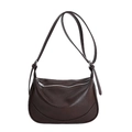Chic chocolate brown dumpling shoulder bag in textured synthetic leather with silver hardware - No Pendant / Brown