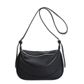 Minimalist black hobo shoulder bag in synthetic leather with adjustable strap and silver zip - No Pendant / Black