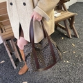 Chic leopard print large tote bag with dark brown straps for stylish autumn commuting - Leopard Print