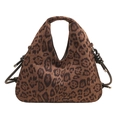 Borsa a mano retrò con stampa leopardata, texture scamosciata e nodi laterali - Marrone