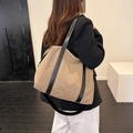 Large leopard print tote bag in khaki suede featuring stylish black contrast shoulder straps - Khaki