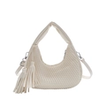 Borsa hobo a mezzaluna bianco crema con trama intrecciata e nappa in pelle - Bianco