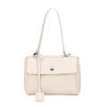 Elegante borsa a secchiello beige con chiusura a scatto argento e design minimalista - Bianco