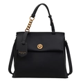 Borsa a mano retrò in pelle nera con catena dorata e tracolla regolabile elegante - Nero