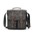 Borsa a tracolla vintage grigio scuro con finiture marroni e tasche anteriori - Grigio Caffè