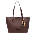 Grande borsa tote marrone scuro testurizzata con nappa etnica di perline in legno - caffè