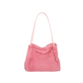 Bolso de hombro de piel sintética rosa con textura de felpa y correas de cordón sencillas - Rosa