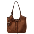Braune Shopper-Tasche aus Wildleder mit Schleifendekor und geknotetem Schultergurt - Braun