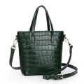 Dark green crocodile pattern bucket bag with double handles and adjustable shoulder strap - Dark Green