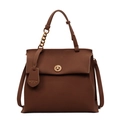 Borsa a tracolla marrone in ecopelle con catena e chiusura dorata in colore caramello - Marrone