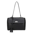 Borsa a secchiello nera minimalista in pelle opaca con chiusura a rotazione in metallo - Nero