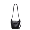Retro black bucket bag in premium textured PU leather with adjustable shoulder strap - Black