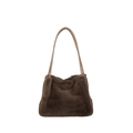 Brown faux fur underarm bag with long strap, soft plush texture for winter style - Dark Brown