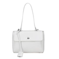 Borsa a secchiello minimalista in pelle bianca con chiusura girevole argento e tracolla - Bianco Sporco