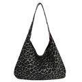 Grande borsa tote leopardata nera e grigia con robusta tracolla in pelle per uso quotidiano - Verde