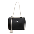 Borsa a secchiello nera moderna e minimalista con finiture crema e chiusura a girello in argento - Nero e Bianco