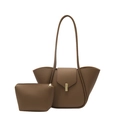 Braune Tragetasche aus Leder mit Litschimuster, passender Tasche und Goldverschluss - Braun Litschi-Textur (Mutter-Kind-Set)