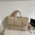 Minimalist beige quilted laptop handbag with bubble cotton texture and double zippers - Off White